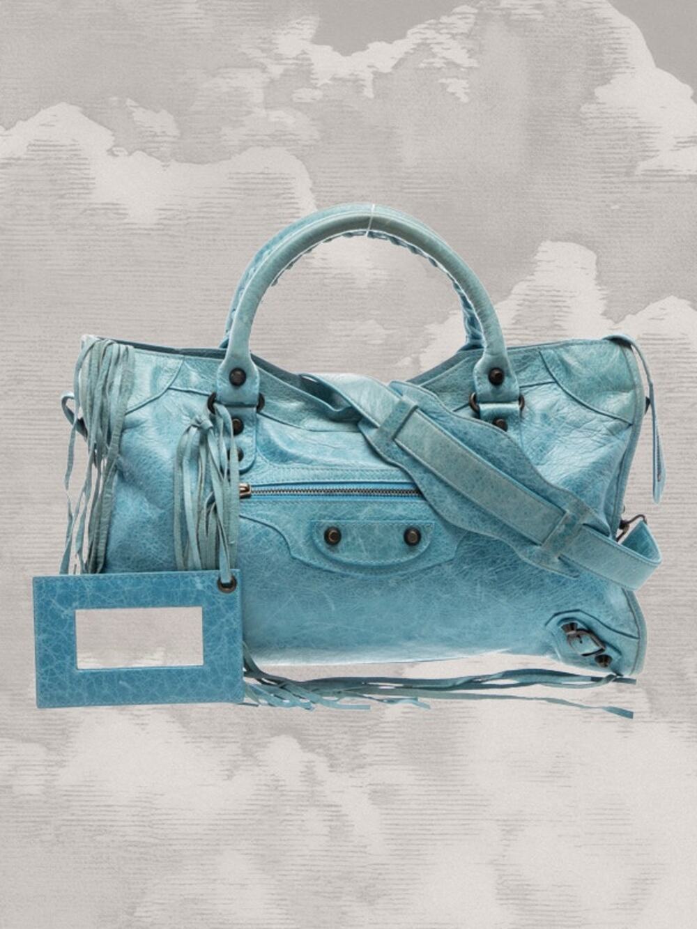 BALENCIAGA Rare Turquoise Blue Classic City Leather 2-way Shoulder bag Vintage